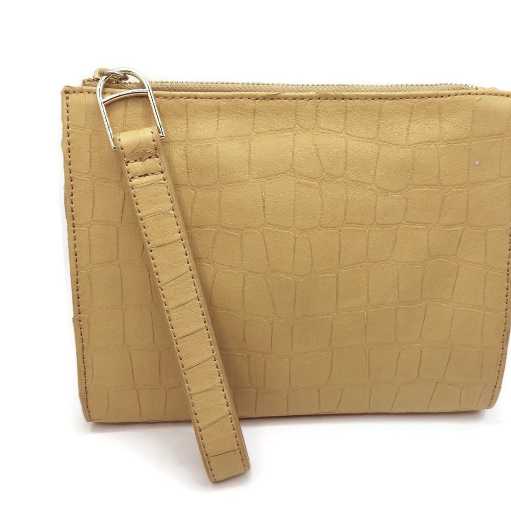 Talbots Yellow Leather Wristlet/ Clutch/ Moc Croc Embossed